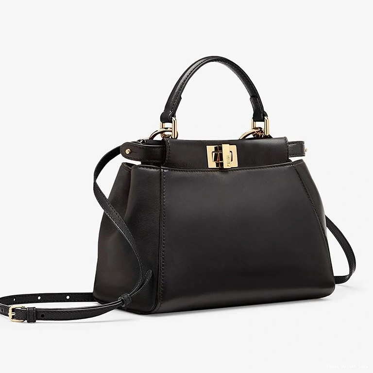 Cheap Fendi Iconic Handbag Nappa Leather Black In Mini Peekaboo 0817